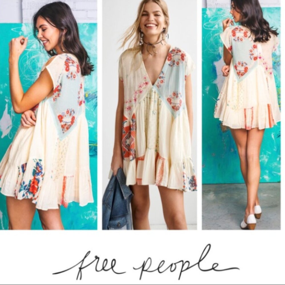 Free People Mended with Scarves Mini Dress